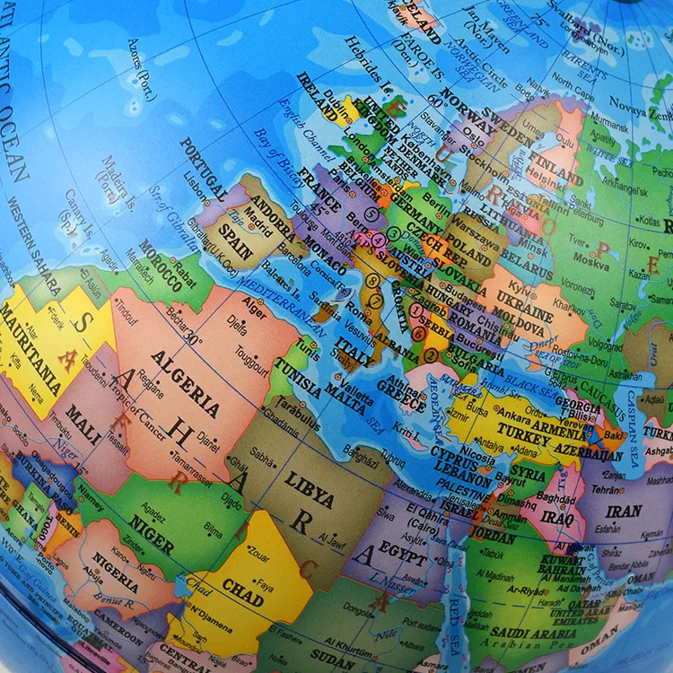 20cm (8") Political World Globe with Numbered Alloy Meridian & Alloy Base detail view 3